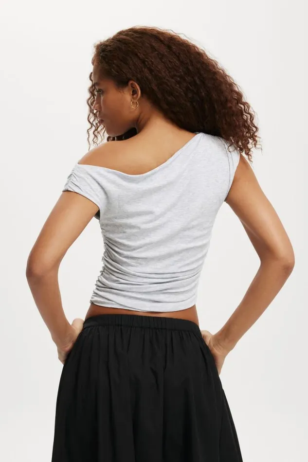 Staple Rib Rouched Short Sleeve Top Grey Marle Women Cotton On Tops