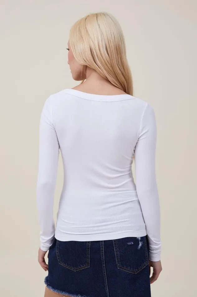 Staple Rib Scoop Neck Long Sleeve Top White Women Cotton On Tops Staple Rib Scoop Neck Long Sleeve Top White Women Cotton On Tops