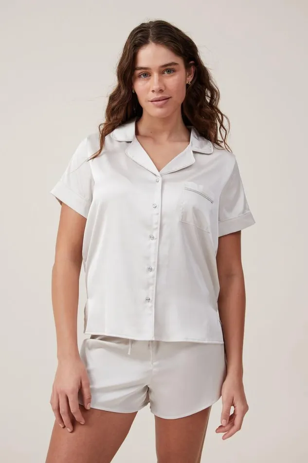 Staycay Satin Sleep Set Oysterdiamante Button Women Cotton On Pajamas