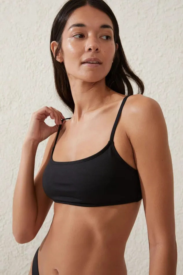 Straight Neck Crop Bikini Top Black Women Cotton On Bikinis