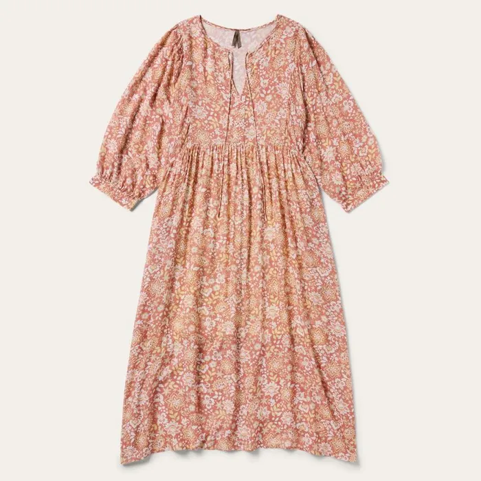 Sunset Floral Print Rayon Dress Pink Women Stetson Midi
