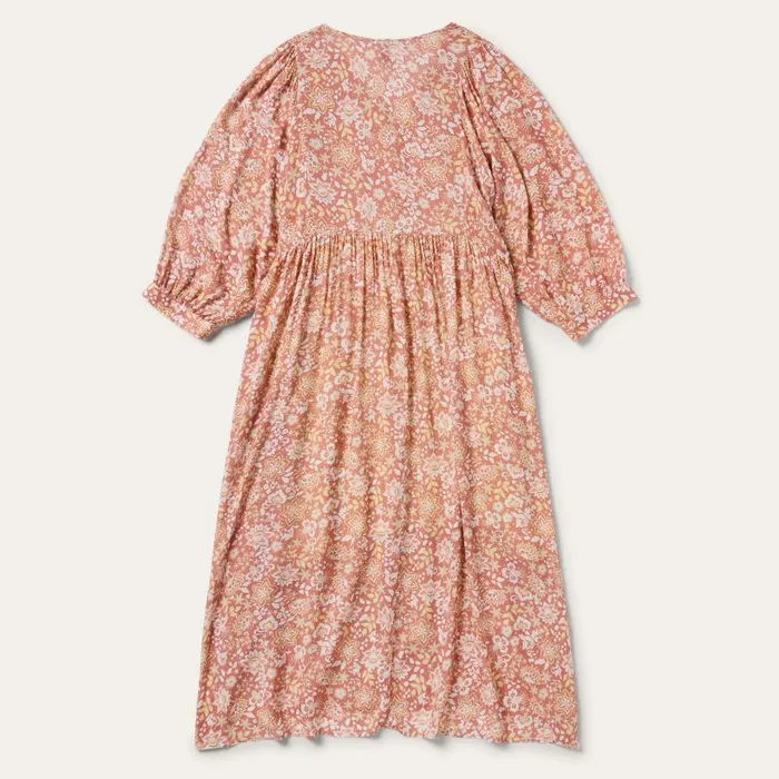 Sunset Floral Print Rayon Dress Pink Women Stetson Midi