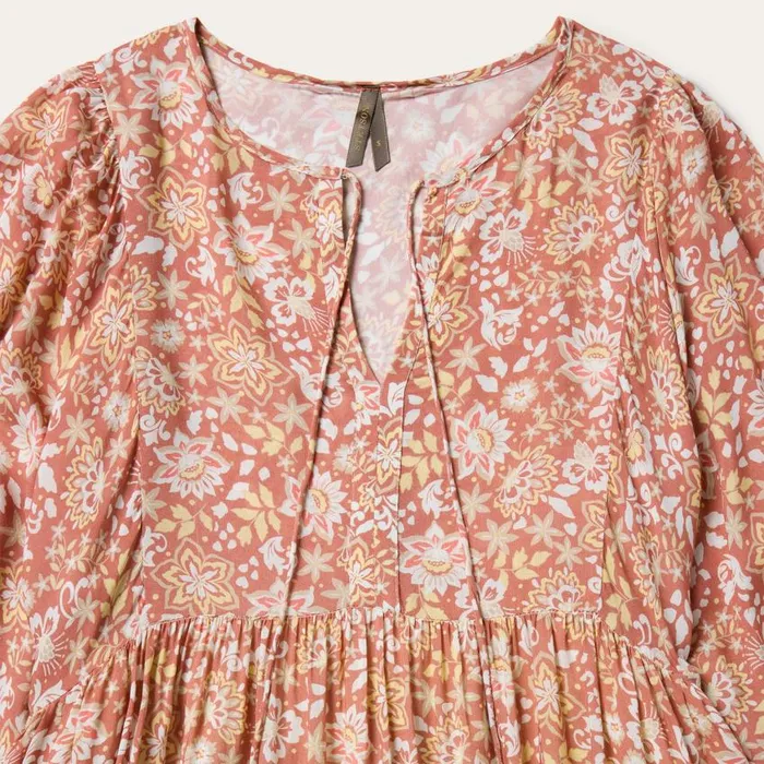 Sunset Floral Print Rayon Dress Pink Women Stetson Midi