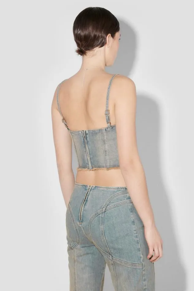 Sunset Wash Lara Laced Studded Denim Corset Blue Women MISBHV Tops