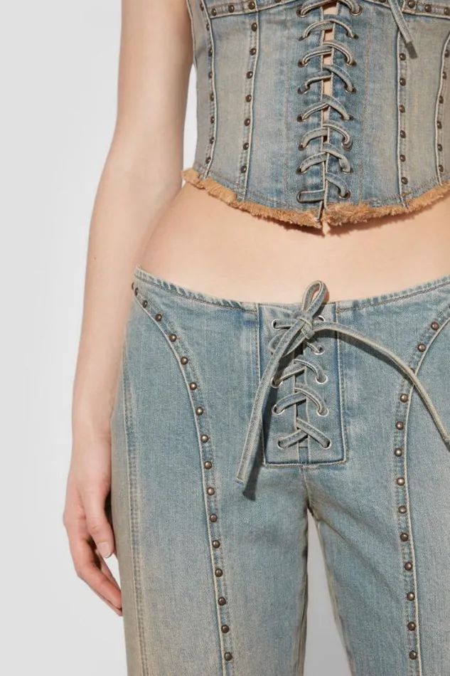 Sunset Wash Lara Laced Studded Denim Corset Blue Women MISBHV Tops