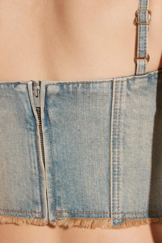 Sunset Wash Lara Laced Studded Denim Corset Blue Women MISBHV Tops