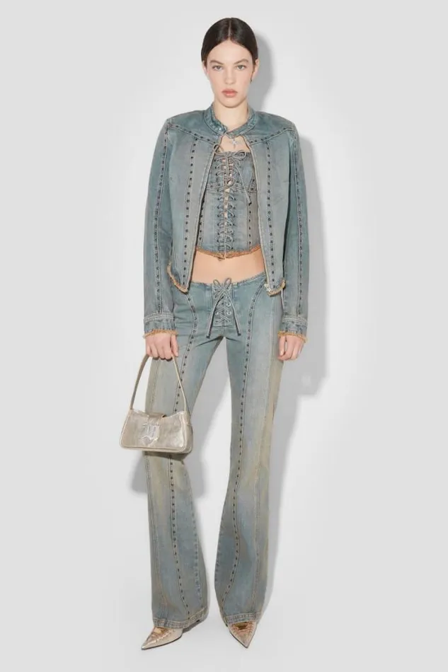 Sunset Wash Lara Laced Studded Denim Corset Blue Women MISBHV Tops