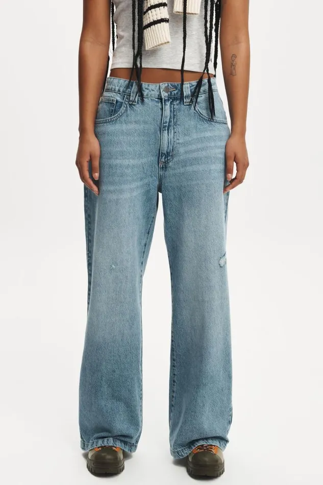 Super Baggy Jean Breeze Blue Worn Women Cotton On Pants Super Baggy Jean Breeze Blue Worn Women Cotton On Pants