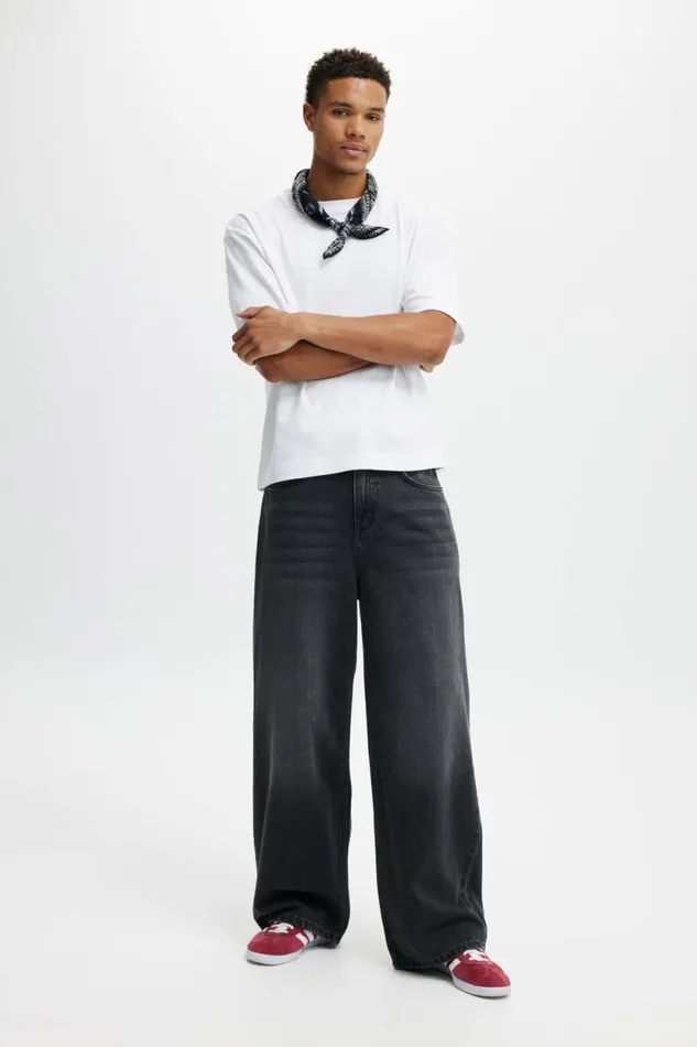 Super Baggy Jean Y2k Washed Black Men Cotton On Pants
