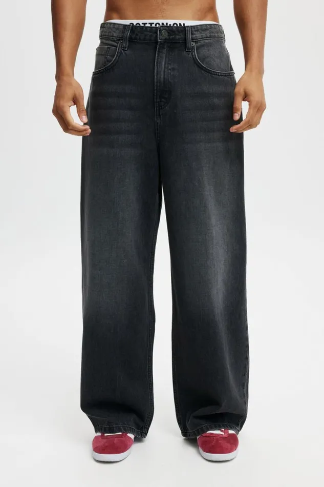 Super Baggy Jean Y2k Washed Black Men Cotton On Pants Super Baggy Jean Y2k Washed Black Men Cotton On Pants