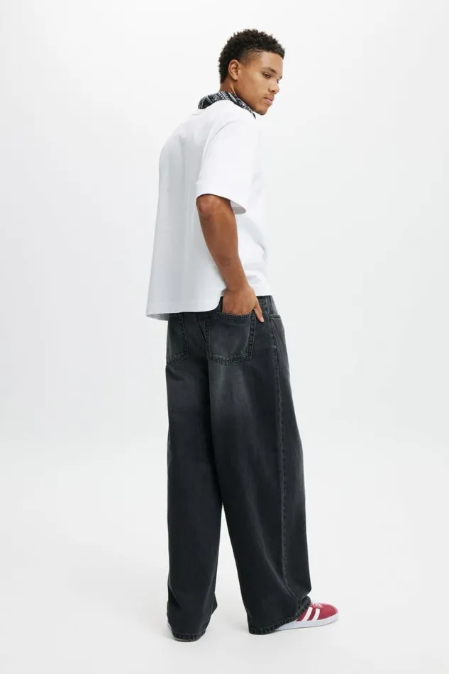 Super Baggy Jean Y2k Washed Black Men Cotton On Pants Super Baggy Jean Y2k Washed Black Men Cotton On Pants