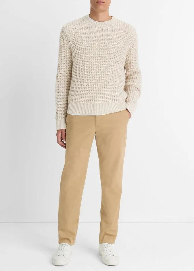 Sweaters Men Vince MacroWaffle Crew Neck Sweater Pebble White