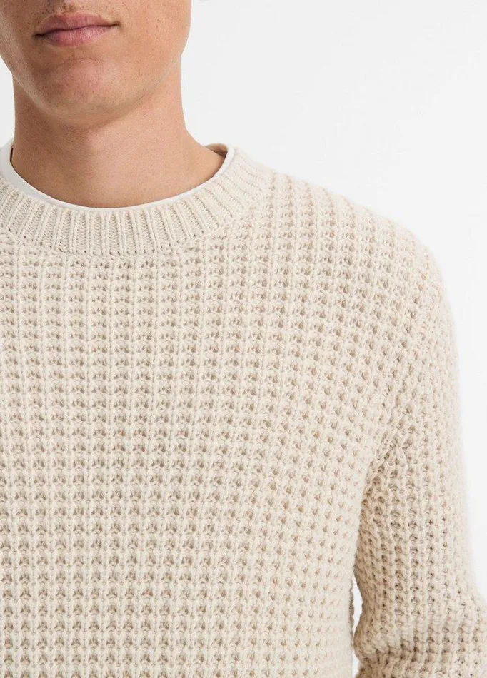 Sweaters Men Vince MacroWaffle Crew Neck Sweater Pebble White Sweaters Men Vince MacroWaffle Crew Neck Sweater Pebble White