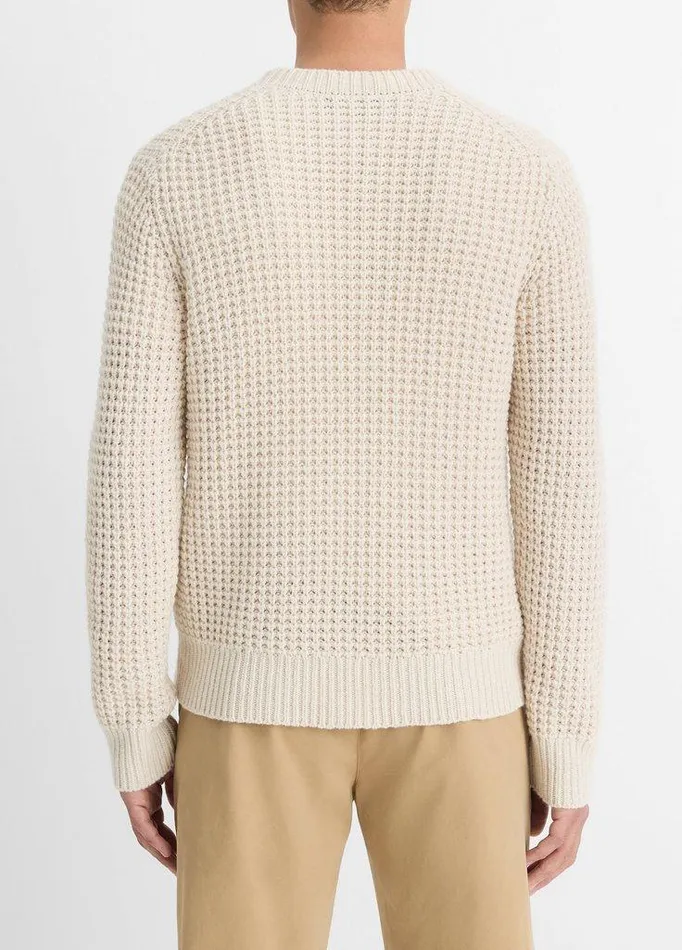 Sweaters Men Vince MacroWaffle Crew Neck Sweater Pebble White Sweaters Men Vince MacroWaffle Crew Neck Sweater Pebble White