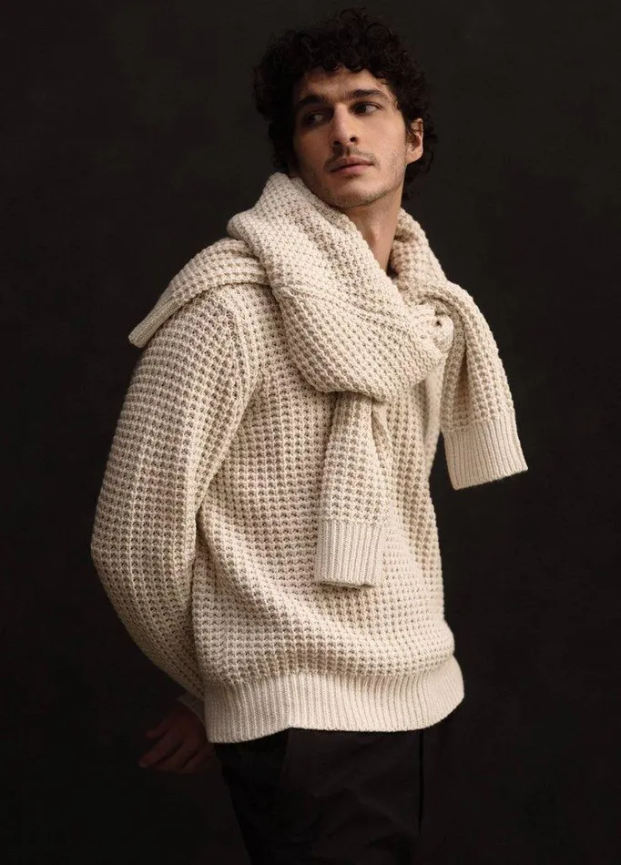 Sweaters Men Vince MacroWaffle Crew Neck Sweater Pebble White Sweaters Men Vince MacroWaffle Crew Neck Sweater Pebble White