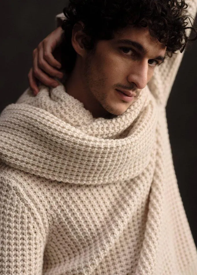 Sweaters Men Vince MacroWaffle Crew Neck Sweater Pebble White Sweaters Men Vince MacroWaffle Crew Neck Sweater Pebble White