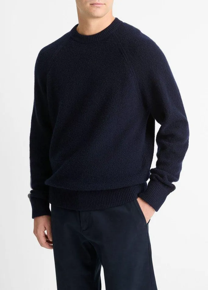 Sweaters Men Vince MicroBoucl WoolCashmere Sweater Coastal Blue Sweaters Men Vince MicroBoucl WoolCashmere Sweater Coastal Blue