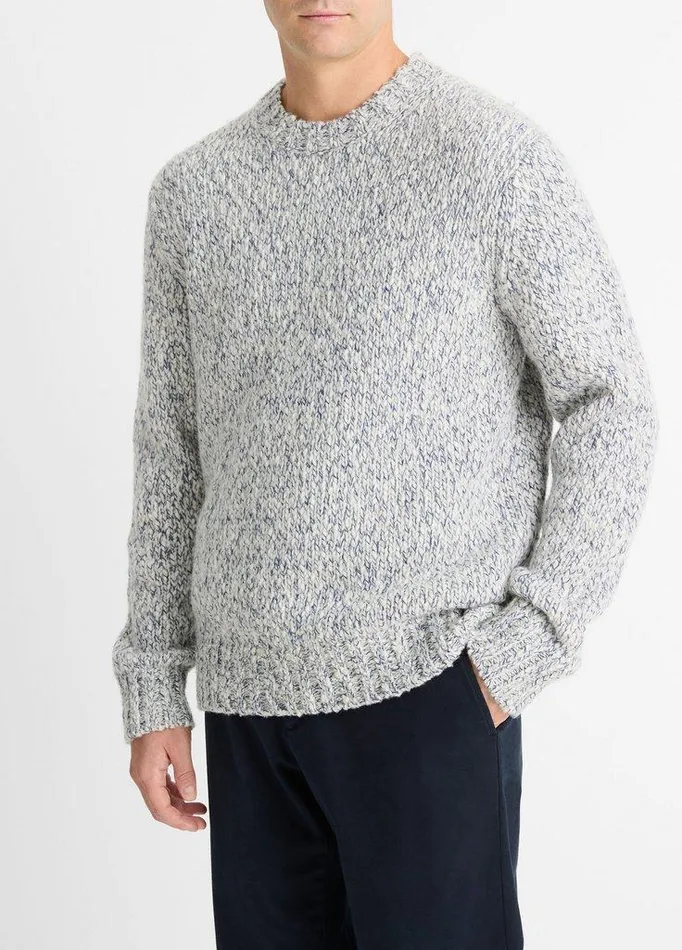 Sweaters Men Vince Mottled Marl WoolBlend Sweater Bonebeluga Blue Sweaters Men Vince Mottled Marl WoolBlend Sweater Bonebeluga Blue