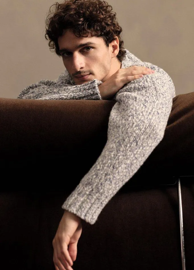 Sweaters Men Vince Mottled Marl WoolBlend Sweater Bonebeluga Blue Sweaters Men Vince Mottled Marl WoolBlend Sweater Bonebeluga Blue