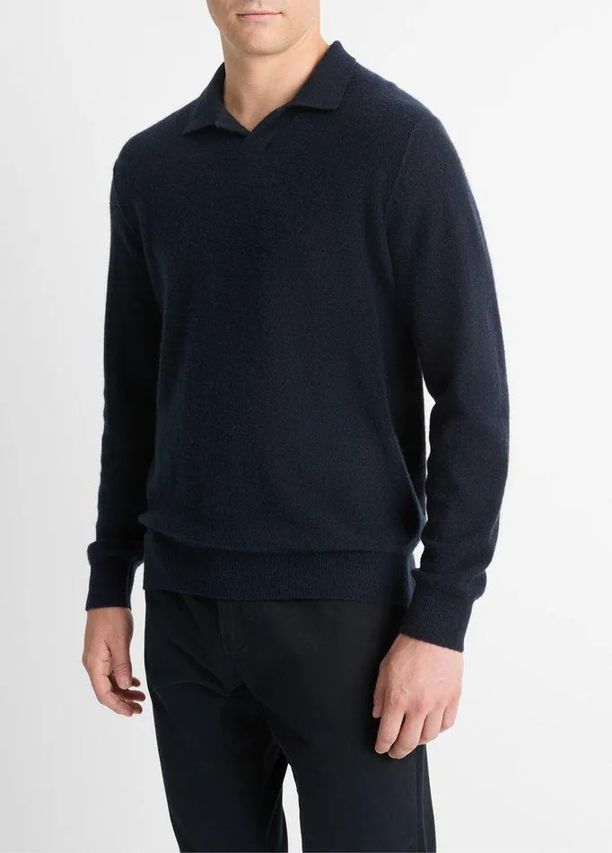 Sweaters Men Vince Plush Cashmere JohnnyCollar Polo Coastal Blue Sweaters Men Vince Plush Cashmere JohnnyCollar Polo Coastal Blue
