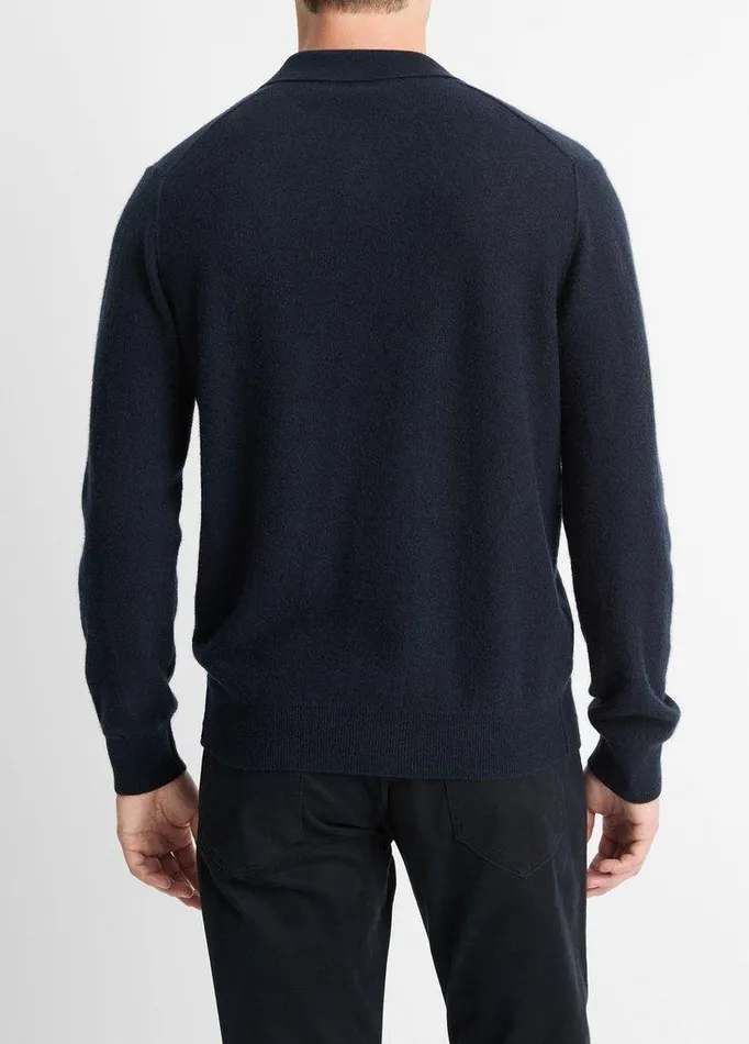 Sweaters Men Vince Plush Cashmere JohnnyCollar Polo Coastal Blue Sweaters Men Vince Plush Cashmere JohnnyCollar Polo Coastal Blue