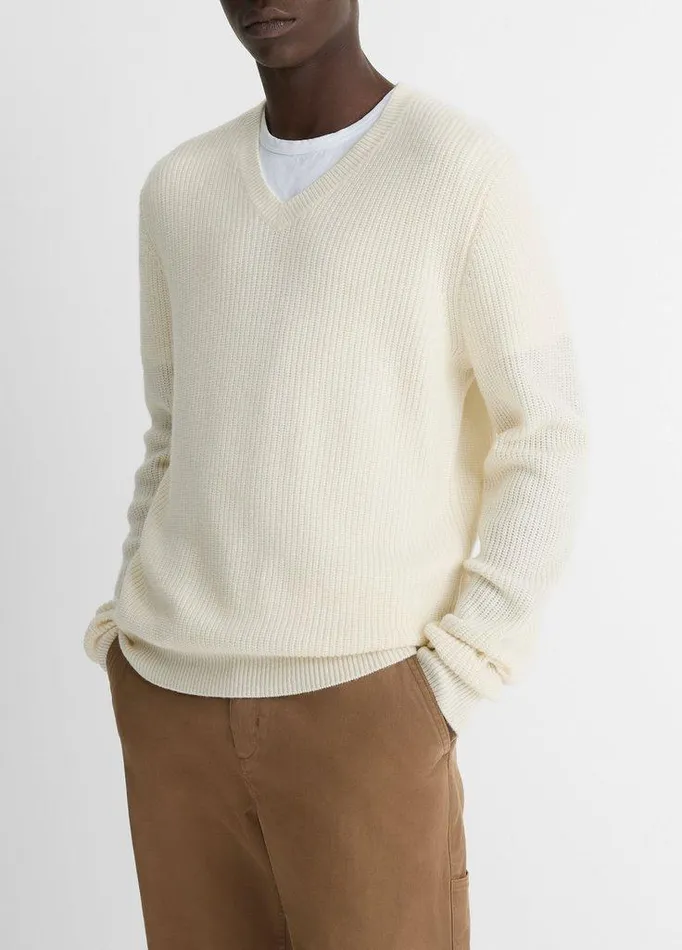Sweaters Men Vince ShakerStitch WoolCashmere VNeck Sweater Bone Sweaters Men Vince ShakerStitch WoolCashmere VNeck Sweater Bone