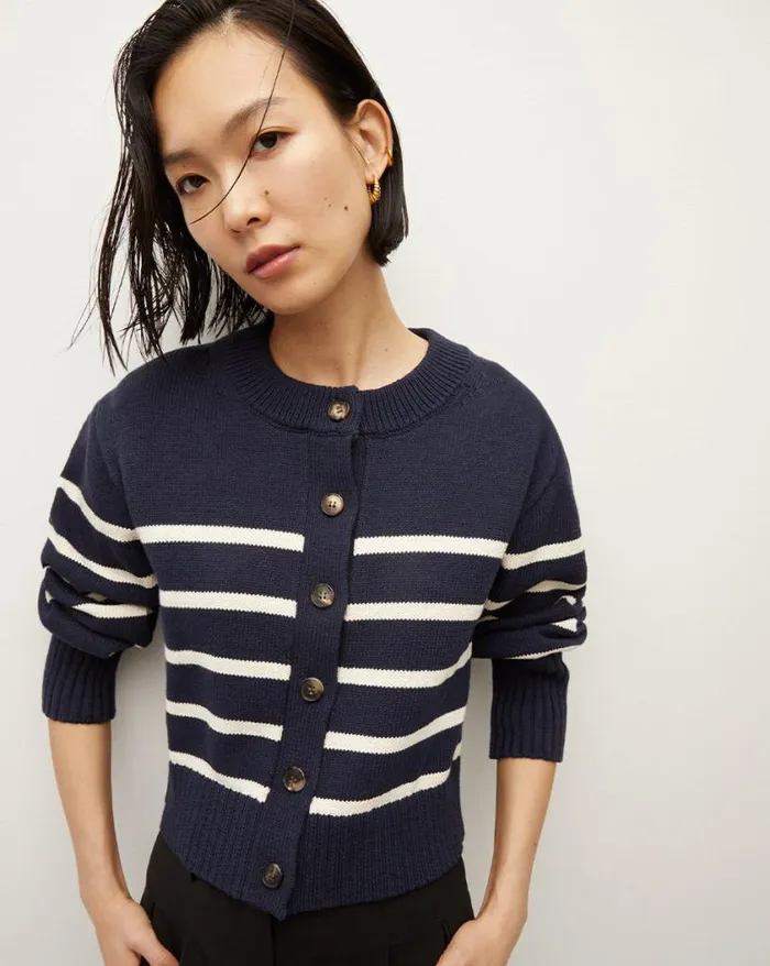 Sweaters Shop Veronica Beard Kylin Striped Cardigan Navyecru