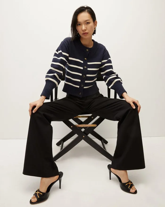 Sweaters Shop Veronica Beard Kylin Striped Cardigan Navyecru
