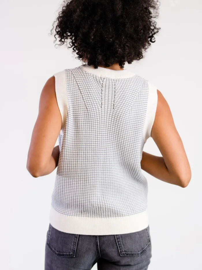 Sweaters Women Able Liza Vneck Sweater Vest Slate BlueAlmond Stripe