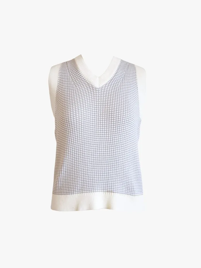 Sweaters Women Able Liza Vneck Sweater Vest Slate BlueAlmond Stripe
