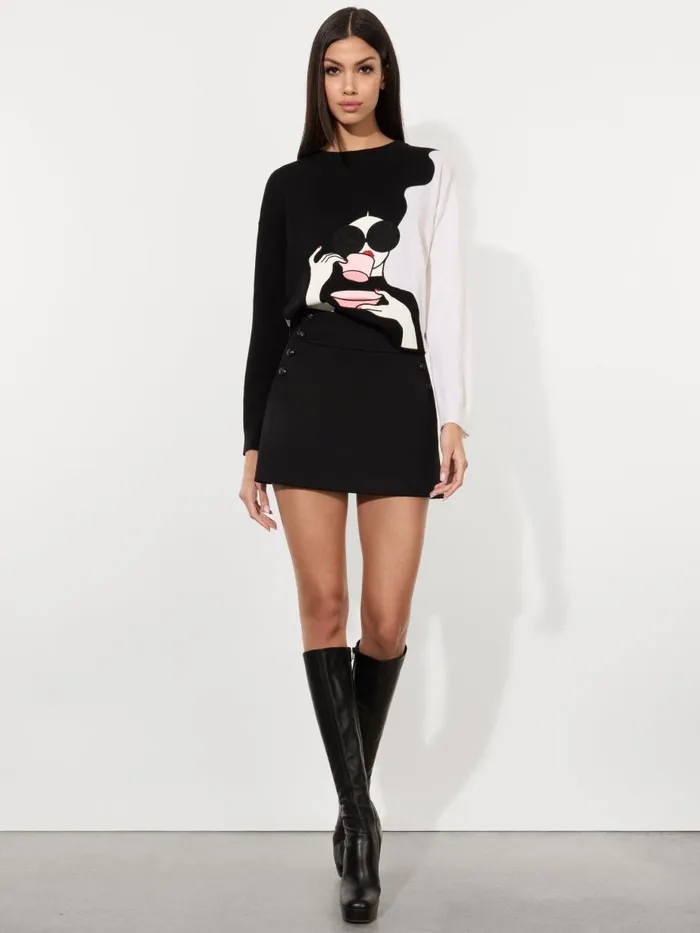 Sweaters Women Alice Olivia GLEESON STACEFACE PULLOVER Blacksoft White Multi