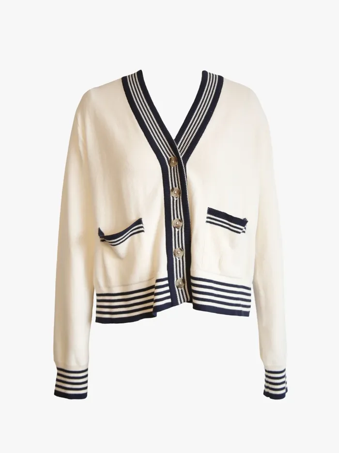 Sweaters Women Madilyn Varsity Cardigan Antique WhiteMidnight Able