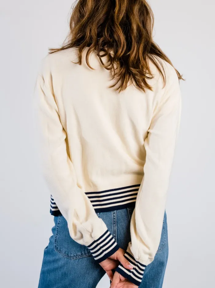 Sweaters Women Madilyn Varsity Cardigan Antique WhiteMidnight Able