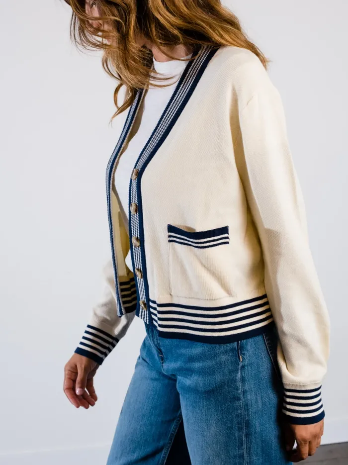 Sweaters Women Madilyn Varsity Cardigan Antique WhiteMidnight Able