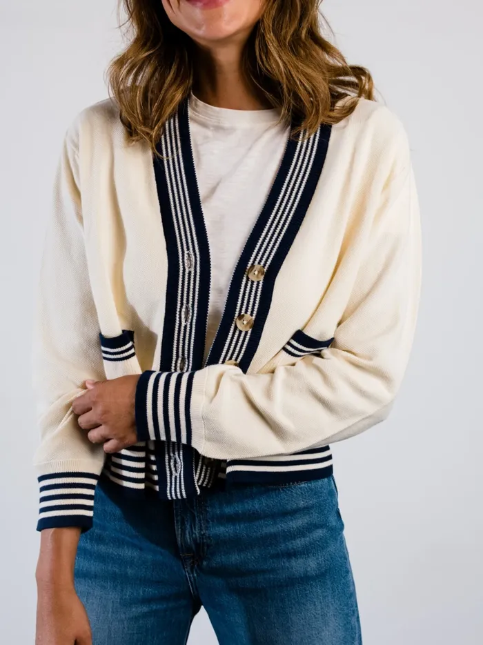 Sweaters Women Madilyn Varsity Cardigan Antique WhiteMidnight Able