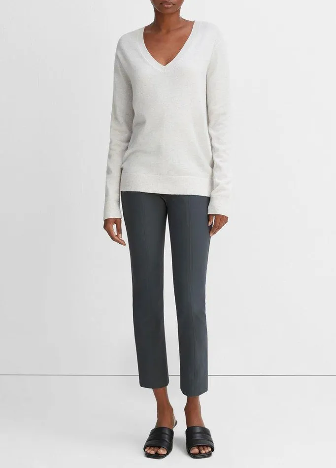 Sweaters Women Vince Cashmere Weekend VNeck Sweater Heather White