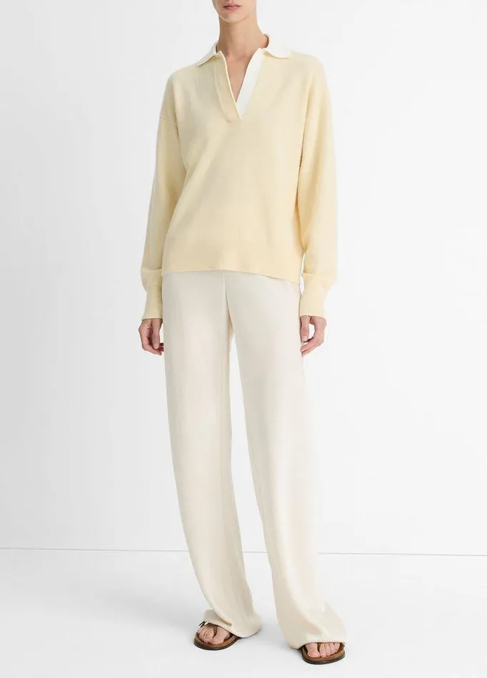 Sweaters Women Vince ContrastCollar WoolBlend Polo Sweater Butteroff White