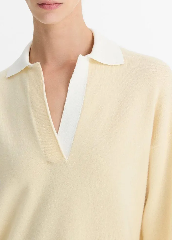 Sweaters Women Vince ContrastCollar WoolBlend Polo Sweater Butteroff White Sweaters Women Vince ContrastCollar WoolBlend Polo Sweater Butteroff White