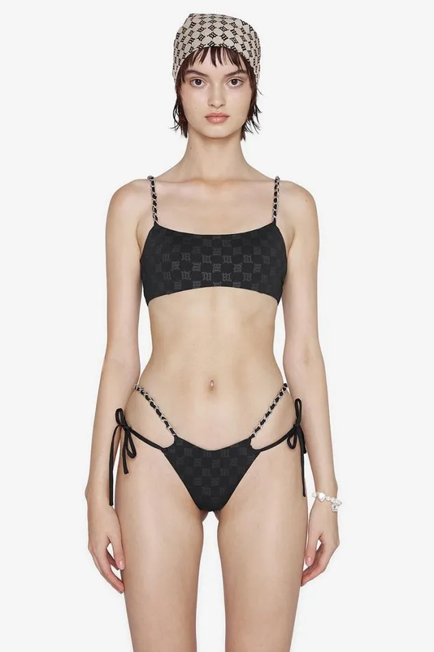 Swim Chain Monogram Bikini Bottoms Black Women MISBHV Swimwear