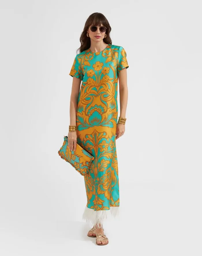 Swing Dress With Feathers Vava Place Turquoise Women La Double J Dresses