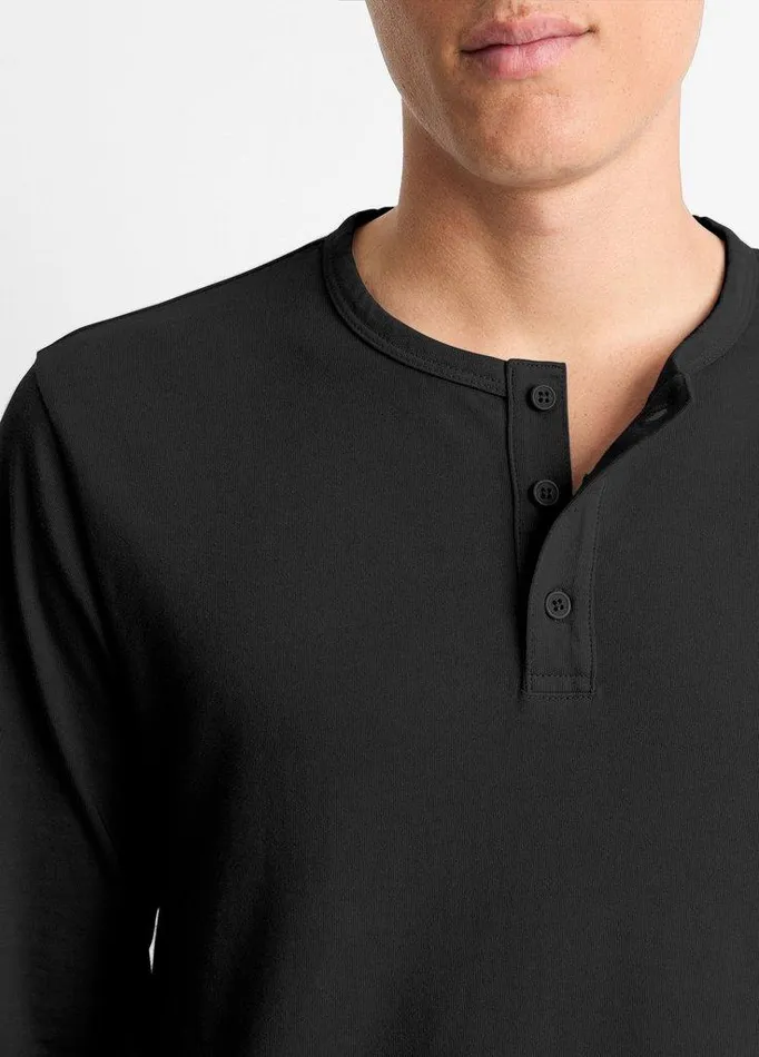 TShirts and Polos Men Vince Garment Dye Cotton LongSleeve Henley True Black TShirts and Polos Men Vince Garment Dye Cotton LongSleeve Henley True Black