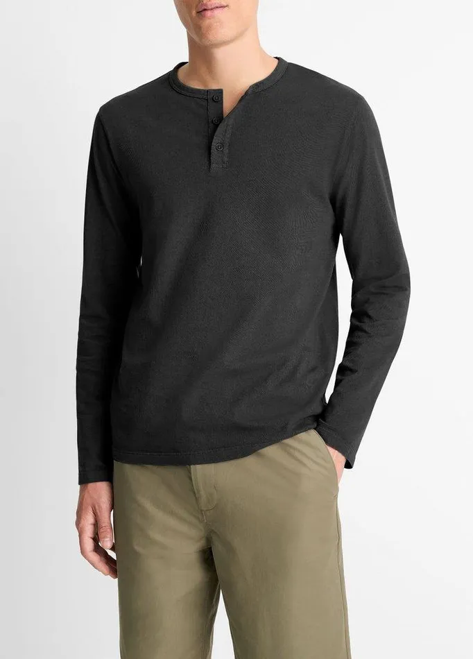 TShirts and Polos Men Vince Garment Dye Cotton LongSleeve Henley True Black TShirts and Polos Men Vince Garment Dye Cotton LongSleeve Henley True Black