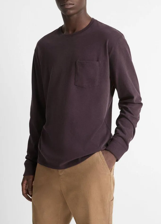 TShirts and Polos Men Vince Sueded Jersey LongSleeve Pocket TShirt Oxblood TShirts and Polos Men Vince Sueded Jersey LongSleeve Pocket TShirt Oxblood