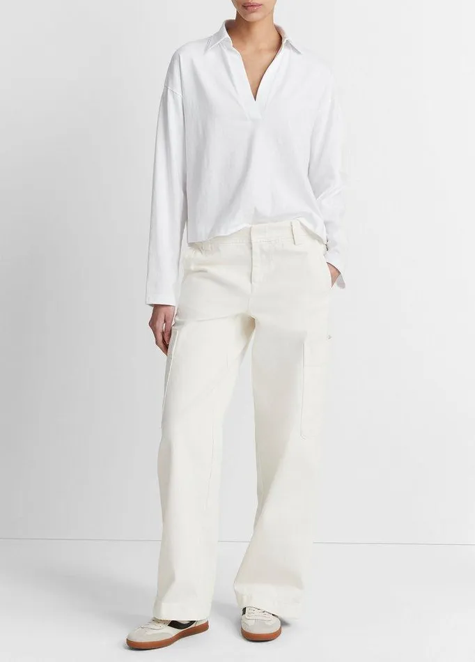 TShirts Women Vince Easy Pima Cotton LongSleeve Polo Shirt Optic White
