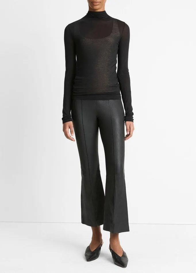 TShirts Women Vince Sheer LongSleeve MockNeck Top Black