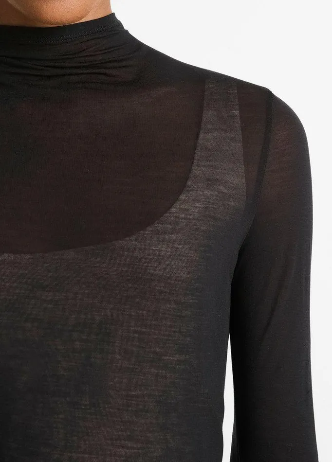TShirts Women Vince Sheer LongSleeve MockNeck Top Black TShirts Women Vince Sheer LongSleeve MockNeck Top Black