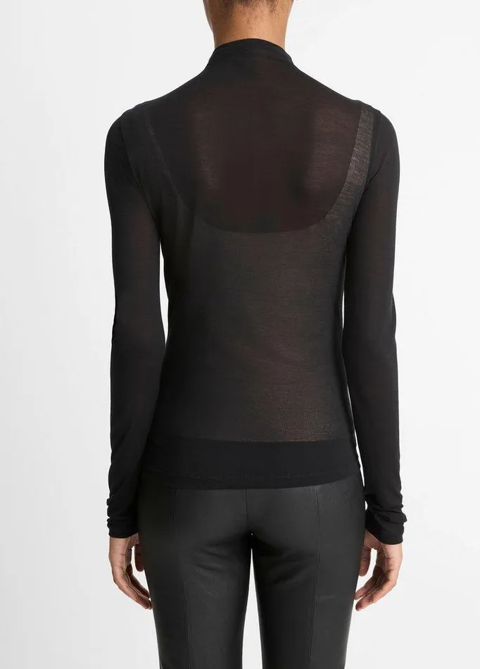 TShirts Women Vince Sheer LongSleeve MockNeck Top Black TShirts Women Vince Sheer LongSleeve MockNeck Top Black
