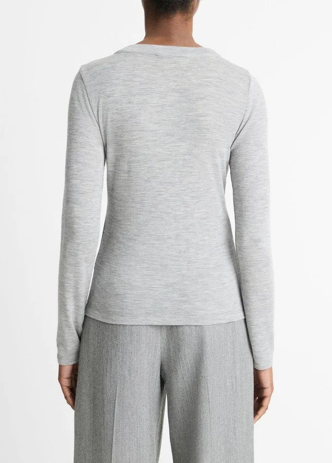 TShirts Women Vince Wool LongSleeve Henley Heather Stone Grey