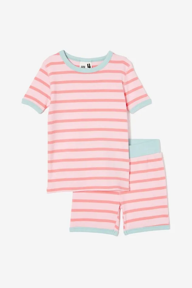 Talia Short Sleeve Pyjama Set Marian Stripe Blush Pink Orange Coral GirlsBoys Cotton On Sleepwear Talia Short Sleeve Pyjama Set Marian Stripe Blush Pink Orange Coral GirlsBoys Cotton On Sleepwear