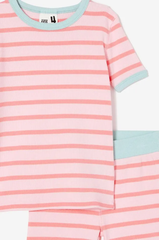 Talia Short Sleeve Pyjama Set Marian Stripe Blush Pink Orange Coral GirlsBoys Cotton On Sleepwear Talia Short Sleeve Pyjama Set Marian Stripe Blush Pink Orange Coral GirlsBoys Cotton On Sleepwear